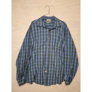 Wrangler Riata Men's SZ 2XL Button Up Shirt Long Sleeve Blue Green Plaid Cowboy